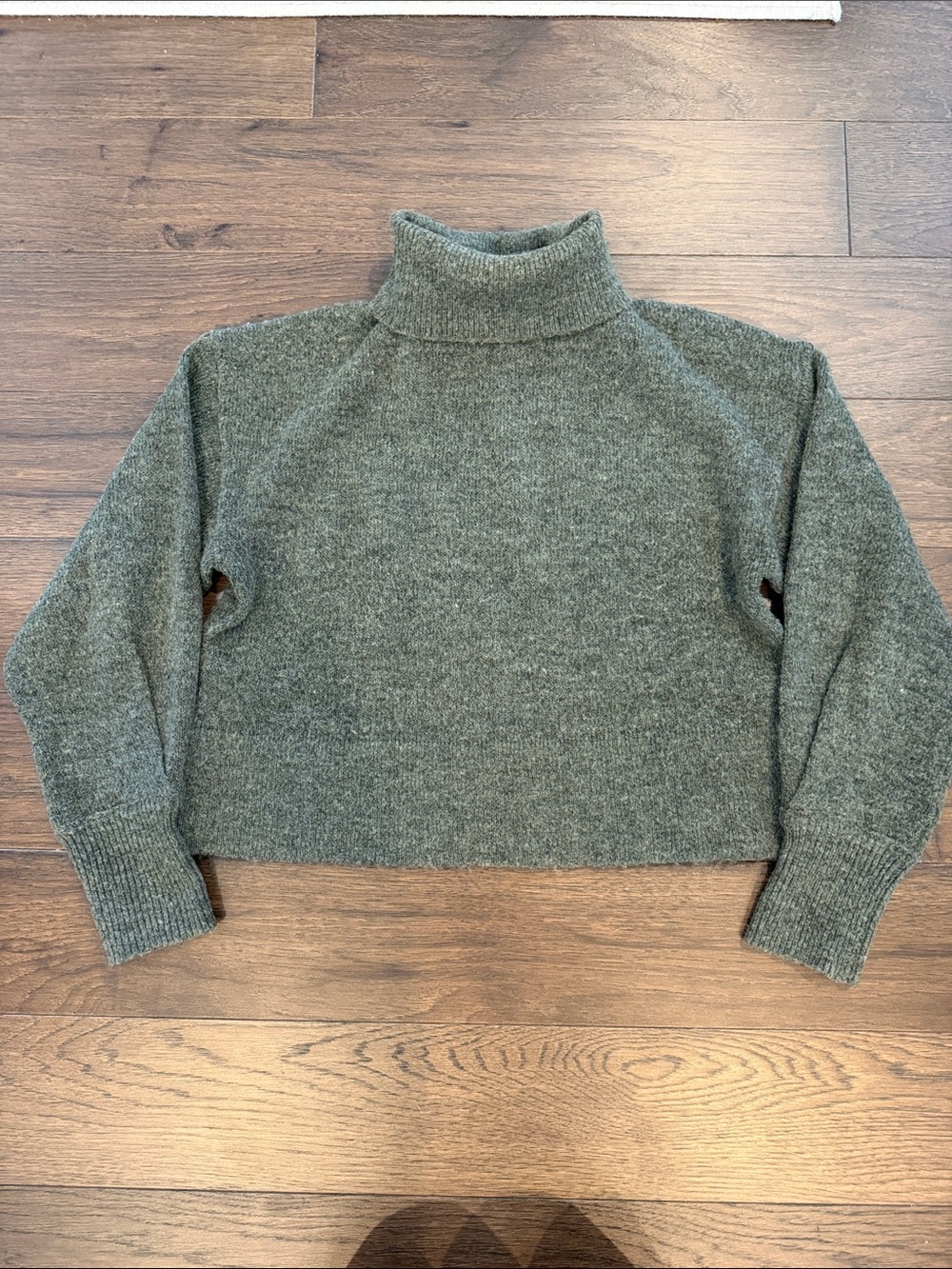 Lumiere Cropped Turtleneck Sweater in Olive Green Size Small - C69